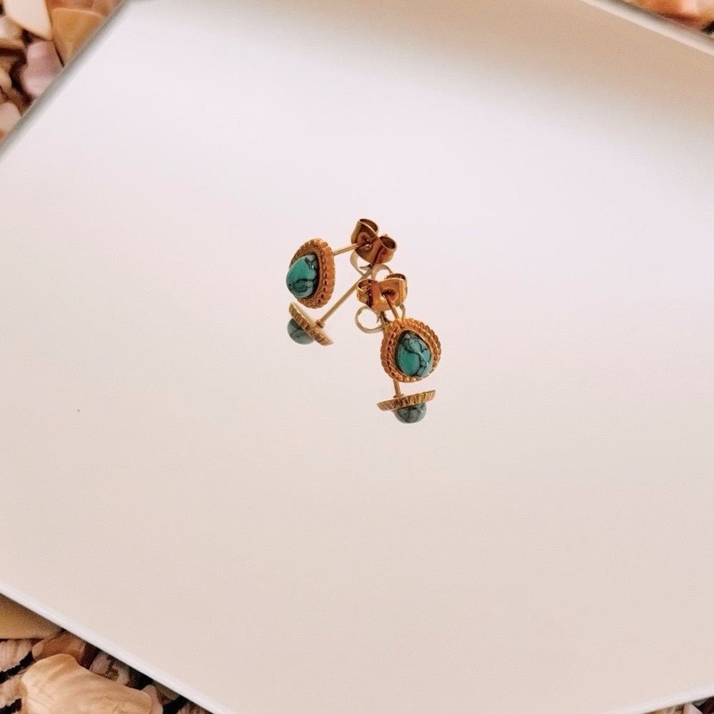 Timeless 18k Gold Plated and Turquoise Teardrop Earrings - Picture 5 of 5